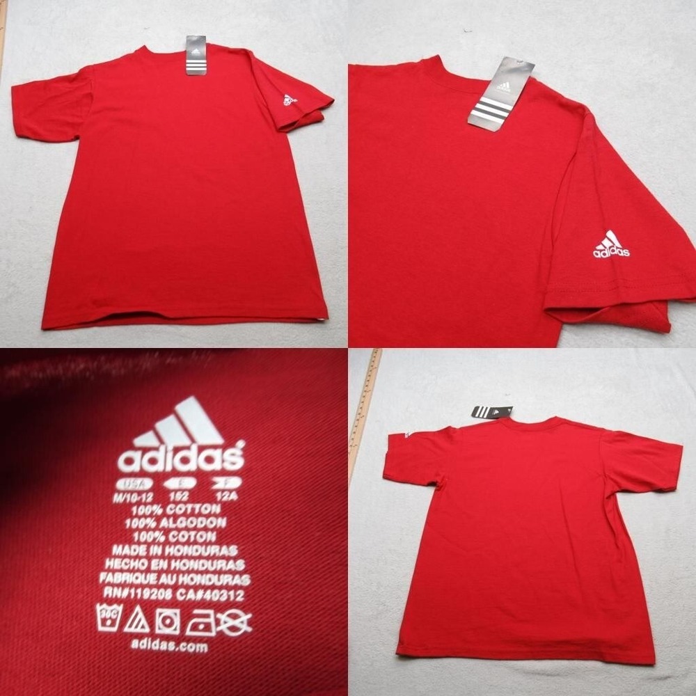 Adidas Shirt Youth Medium Red Trefoil Logo Short Sleeve Crew Neck Casual NEW